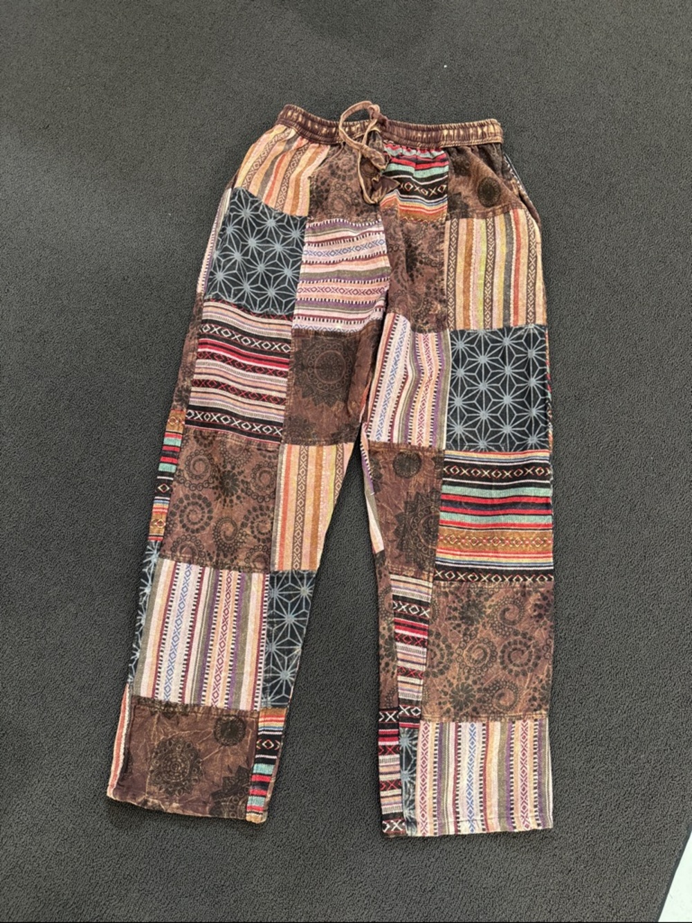 Boho Patchwork Wide Leg Pants - Brown Multi